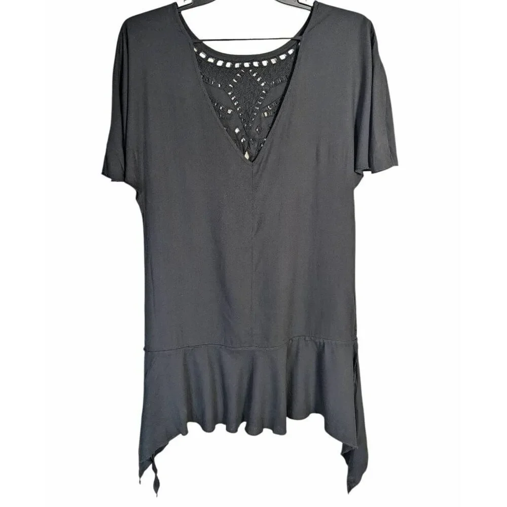 XIX Paula Hermanny Gabi black cutout short caftan dress coverup Womens M